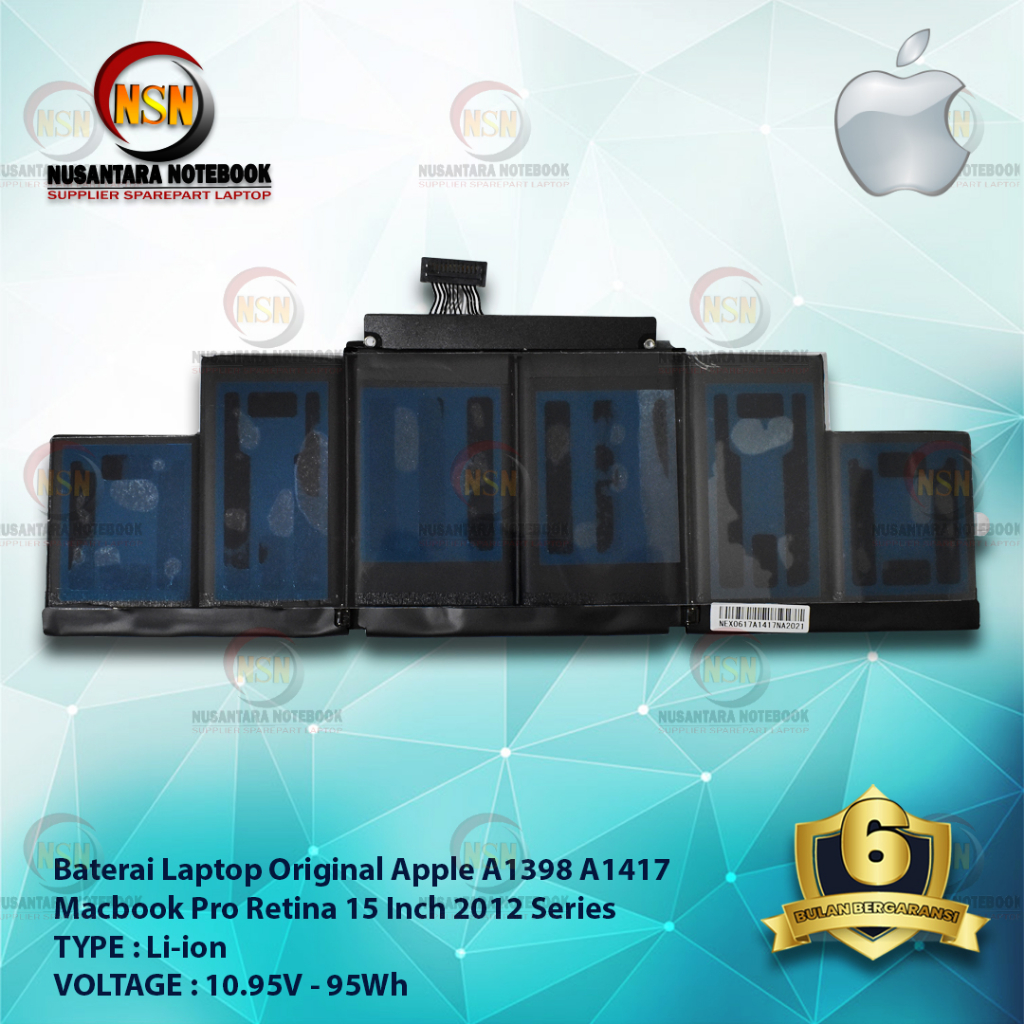 Baterai Apple ORI A1398 A1417 Macbook Pro Retina 15 Inch 10.95V 95Wh