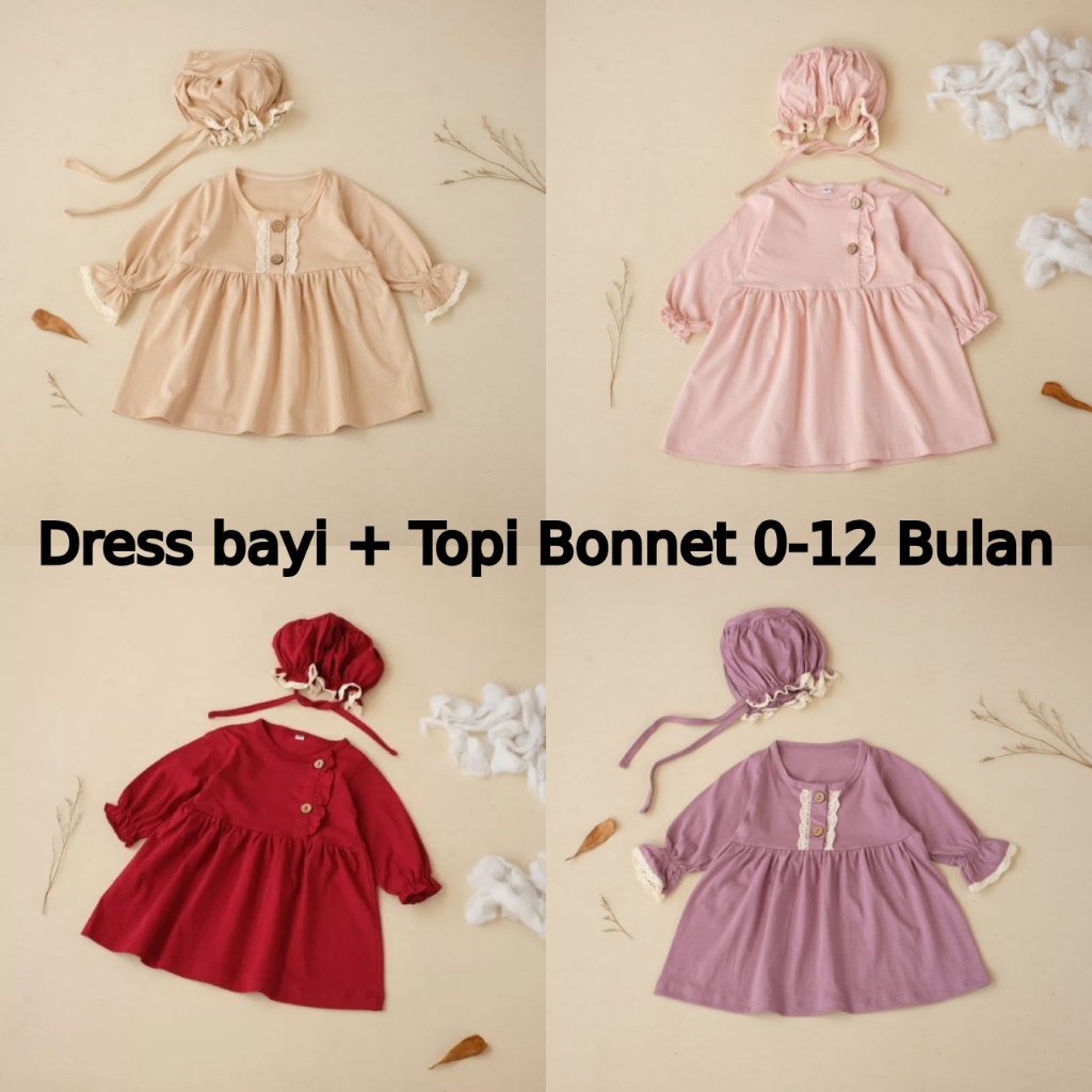 Dress Bayi BONNET Topi Katun PREMIUM 0-12 bulan