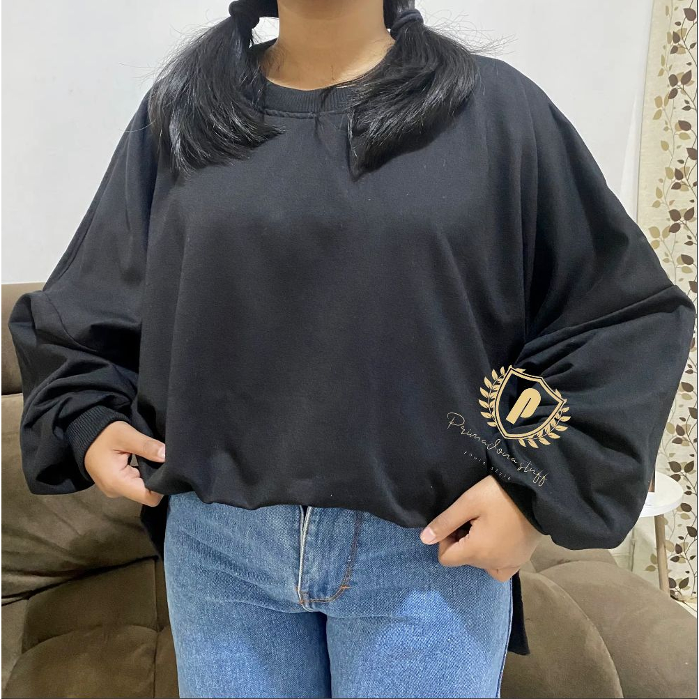 Sweater Wanita Lengan Panjang Balon Crewneck Basic Polos Fit to XXXL