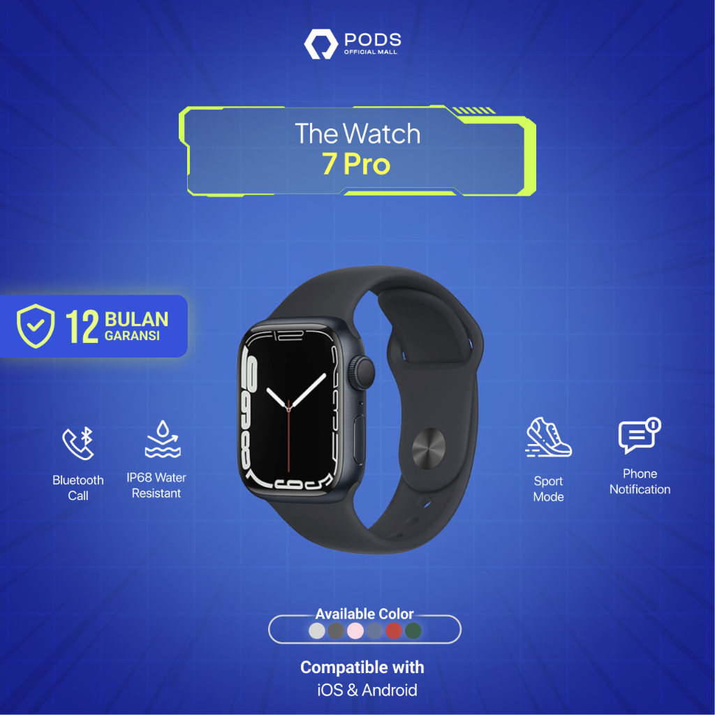 The Watch Series 7 Pro Bluetooth Smartwatch Full Touch Screen Phone Call IP68 Waterproof - Custom Watch Face, Body Temperature, Sports Mode by Pods Indonesiaa