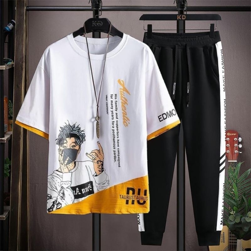 STELAN ( TAUKUAY ) STELAN PRIA DEWASA 1 SET KAOS DISTRO + CELANA PANJANG JOGGER MODEL TERBARU