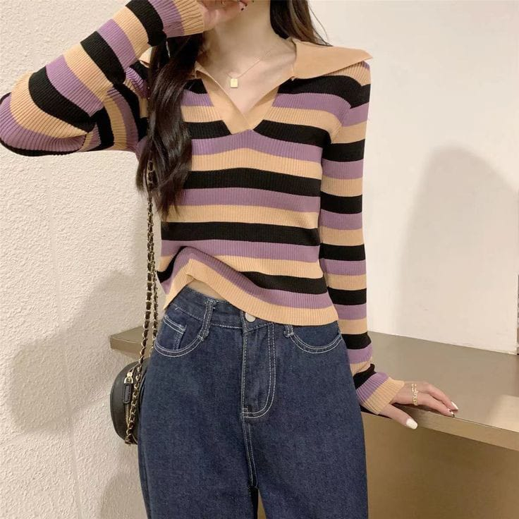 CESY STRIPE LONG SLEEVE T-SHIRT KNIT -NURZHAFIRSHOP