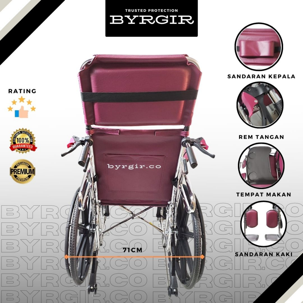 BYRGIR Kursi Roda Lipat Wheelchair 5in1 Multifungsi BAB Toilet Meja Makan Travel Travelling Lansia Rebahan Baring Medis Portable Comfort Kokoh Kuat Dan Nyaman