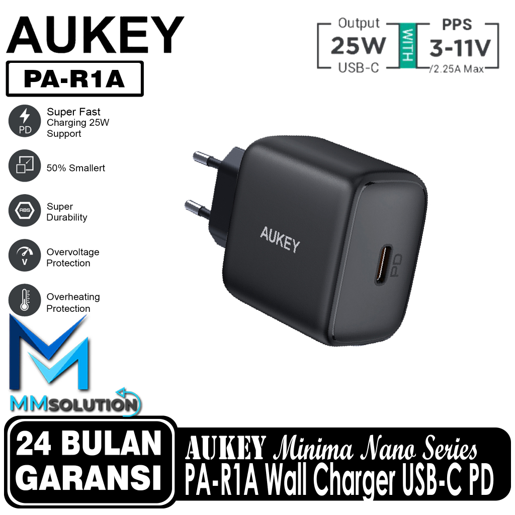 AUKEY PA-R1A Kepala Charger 25W Minima Nano USB Type C PD 3.0 With PPS