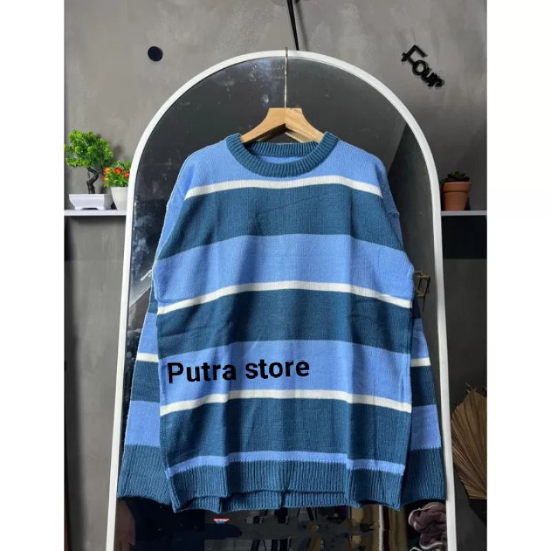 INARA SWEATER RAJUT STRIPE ATASAN WANITA OVERSIZE