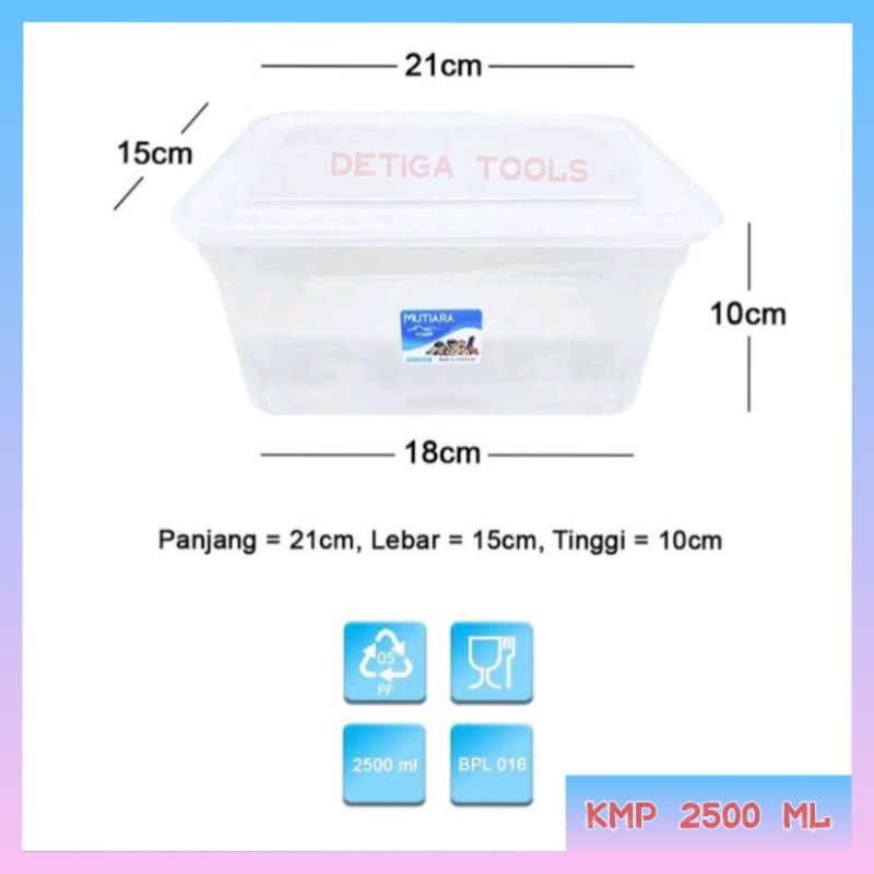 KMP MUTIARA 2500 ML / Food Box Bening Transparan / Kotak Plastik BPL016 / Tempat Penyimpanan Makanan