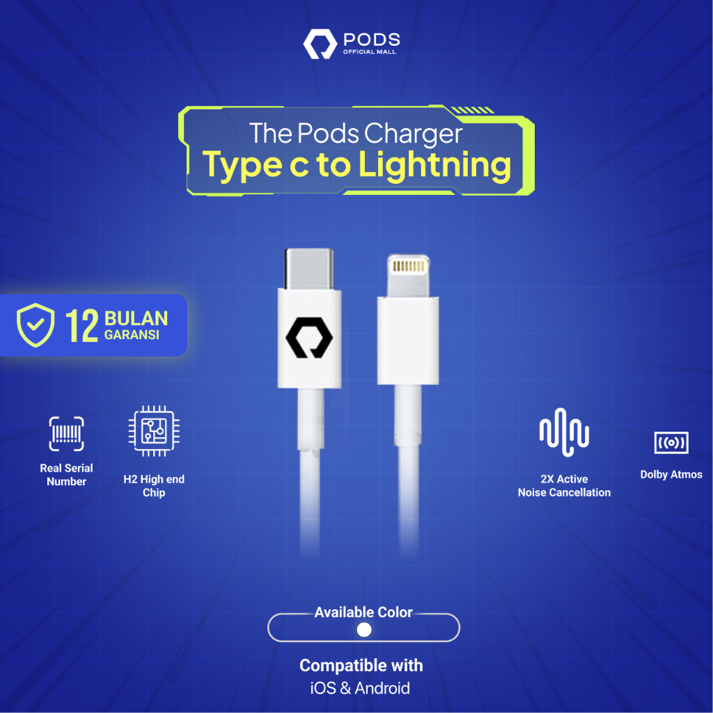 Charger Cable Type C to Lightning 1 Meter By Pods Indonesiaaaa