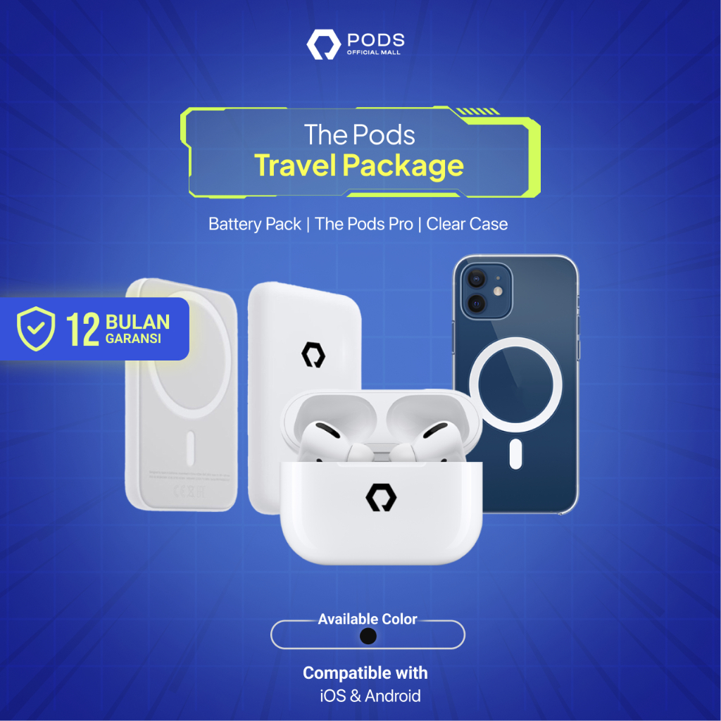 [BELI 2 DAPAT 4 ✅] TRAVEL PACKAGE The Pods Series + Wireless Powerbank Battery Pack + Clear Case Magsafe (IMEI &amp; Serial Number Detectable + Spatial Audio) Wireless Bluetooth Headset Earphone Headphone ANC TWS By Pods Indonesia