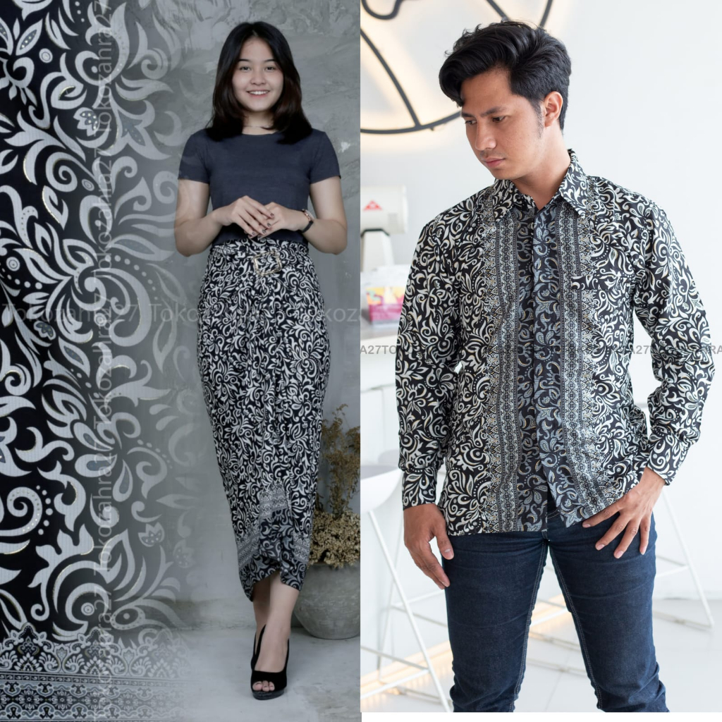 Couple Kemeja Panjang Rok Lilit Batik Motif Cacing