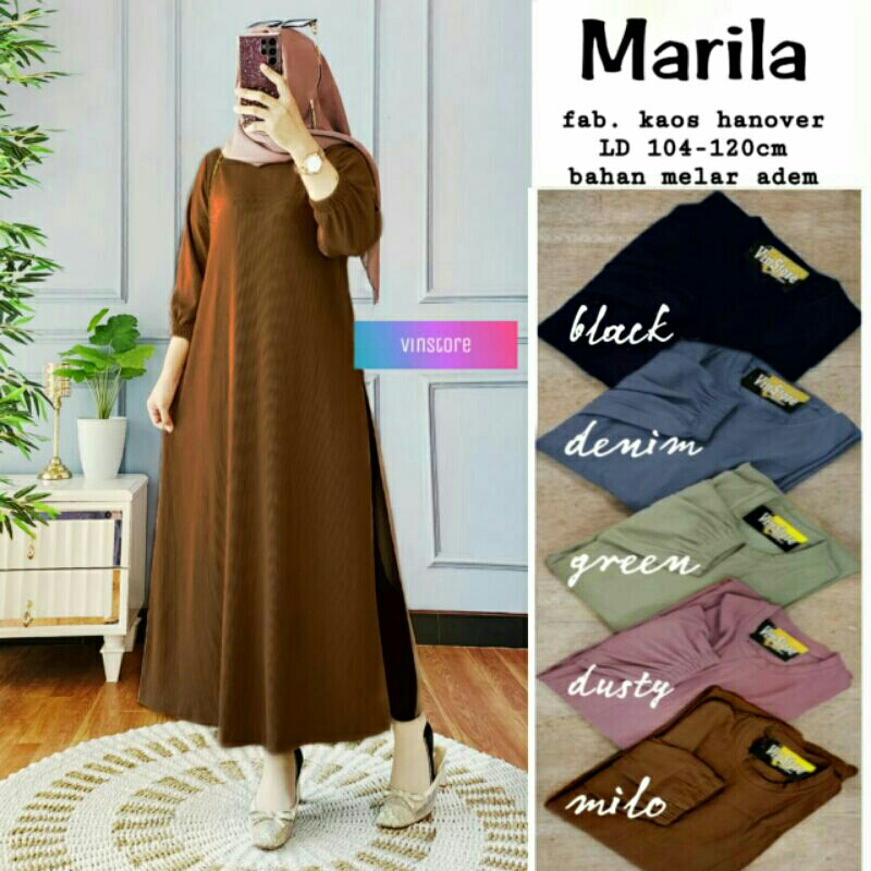 dress marila midi bahan kaos hanover.