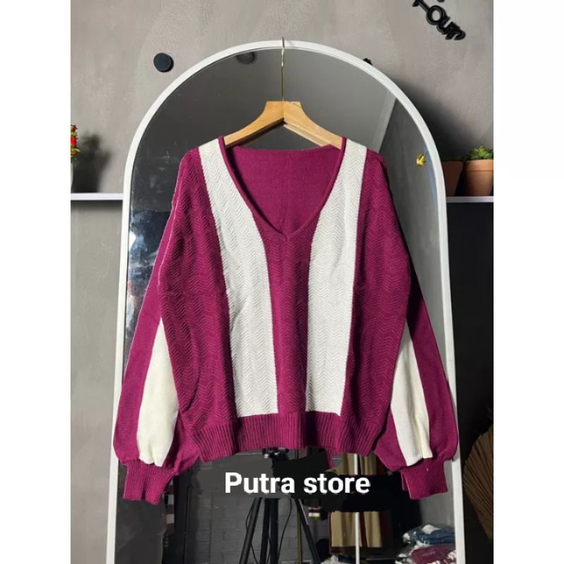 Yura blouse stripe atasan rajut wanita