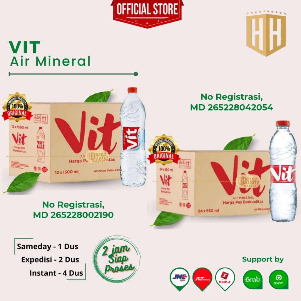 VIT BOTOL BESAR 1500 ML dan VIT BOTOL TANGGUNG 550 ML Minuman Air Mineral VIT Per Dus