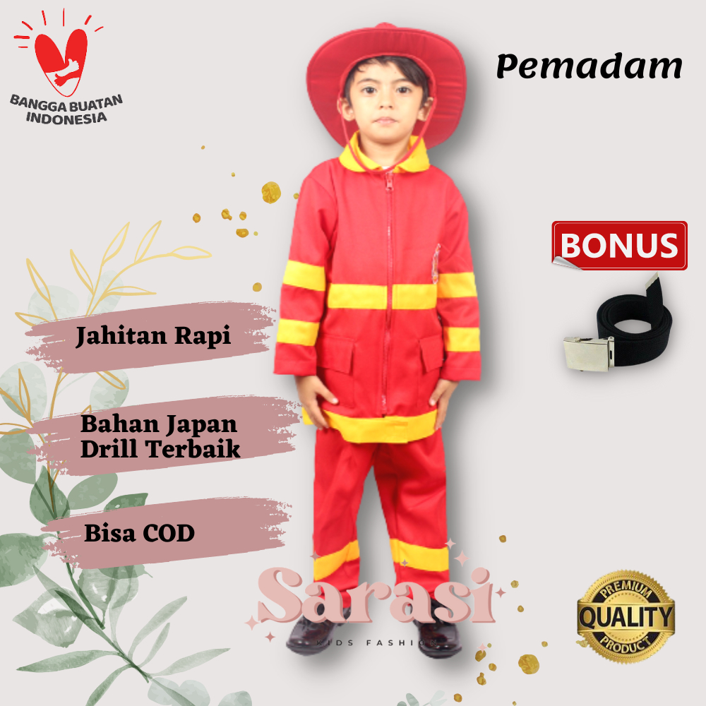 Baju pemadam kebakaran anak kostum pemadam kebakaran murah kostum profesi pemadam cilik setelan keba