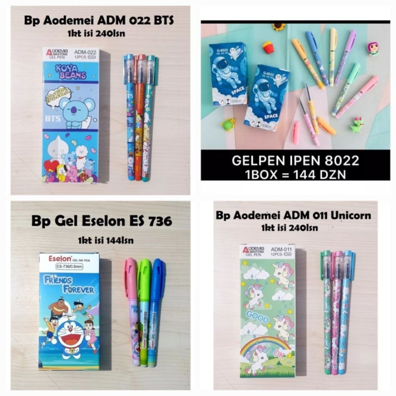 

12 Pcs/ 1 Lusin Bolpen/ Pulpen/ Pena 022/ Unicorn 011/ DORAEMON HIJAB SNR Aodomei KLIK JETREK 288 (6pcs)/ astronot