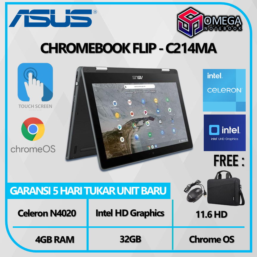 ASUS CHROMEBOOK FLIP C214MA 2IN1 TOUCH N4020 4GB 32GB 11.6 HD