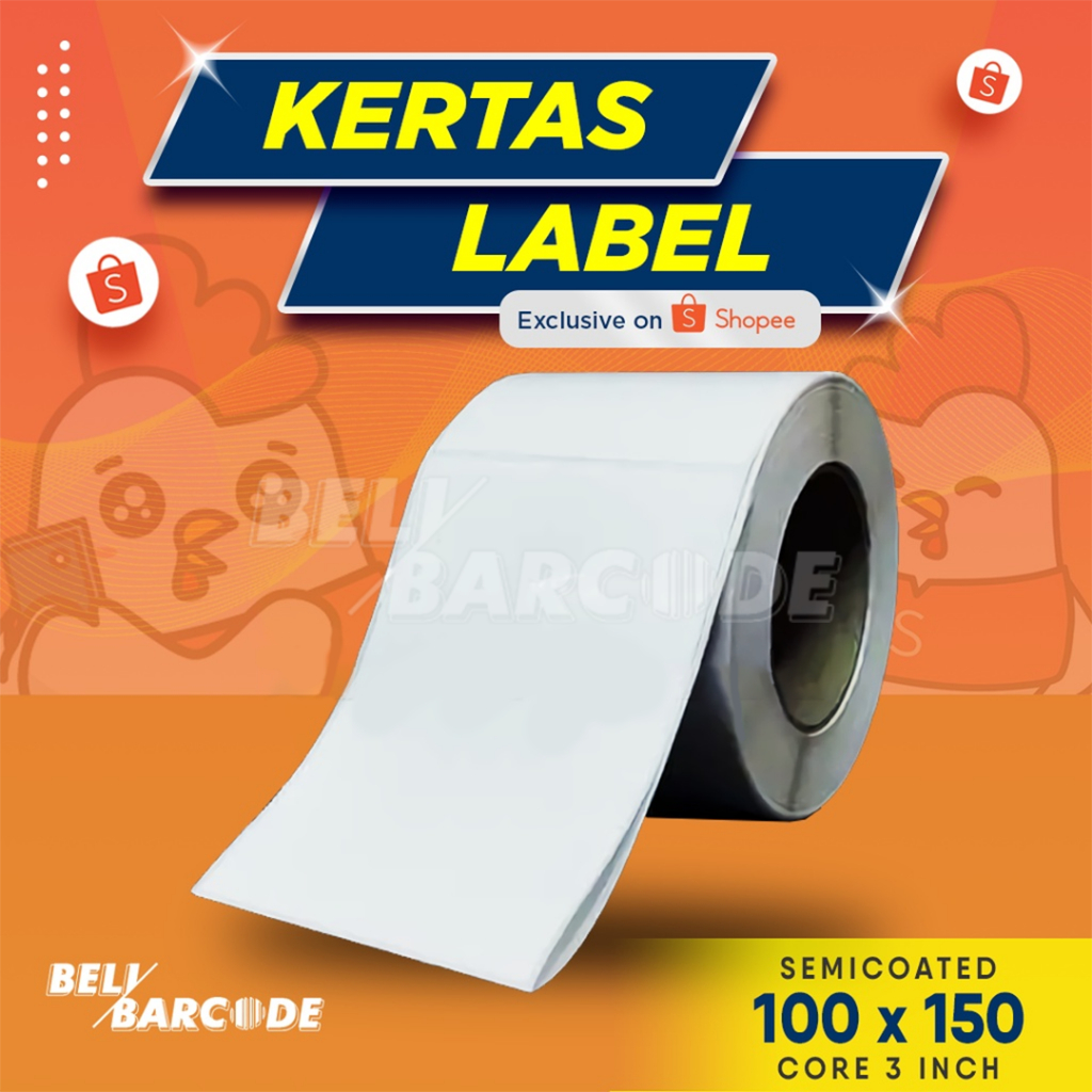 Sticker Label Barcode Semicoated 100 x 150 1 Line Core 3 Inch