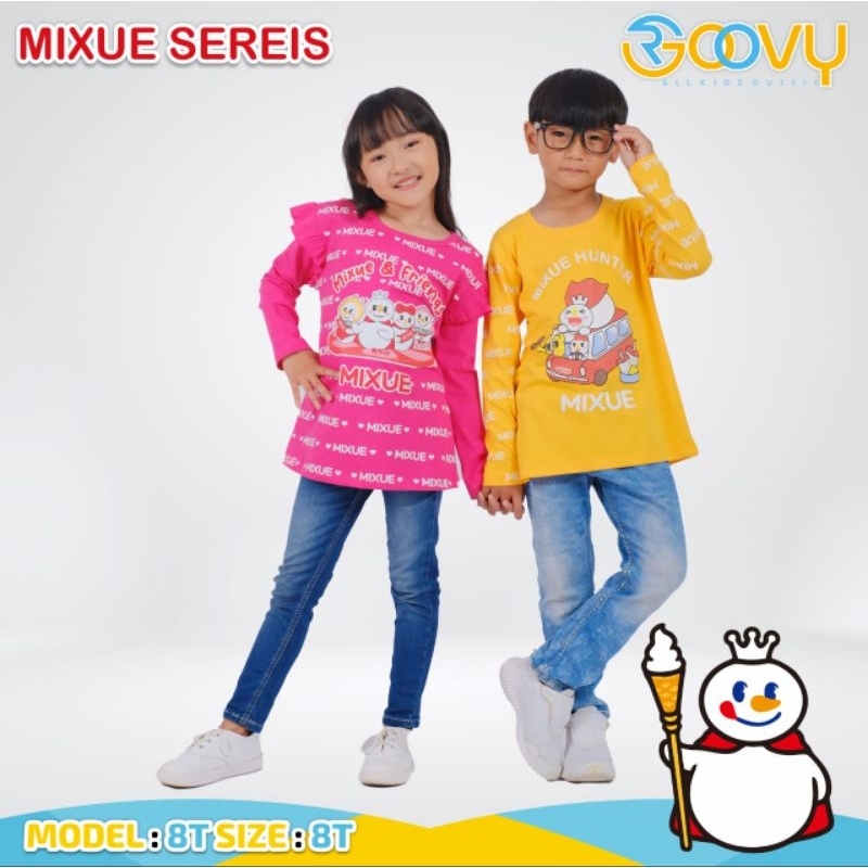 Kaos Anak Laki Laki Lengan Panjang Groovy Boys &amp; Girl Mixue Series Pakaian Anak Perempuan Murah 4-12 TahunREADY GROOVY BOYS &amp; GIRL MIXUE SERIES