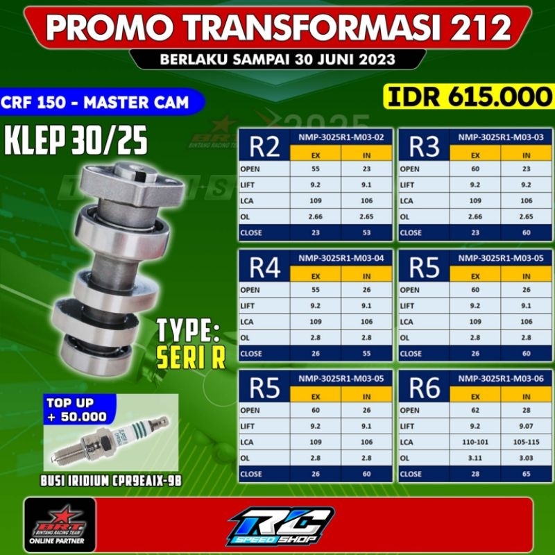MASTER CAM BRT MASTERCAM NOKEN AS BRT CAMSHAFT BRT HONDA CRF 150 TIPE R2 R3 R4 R5 R6