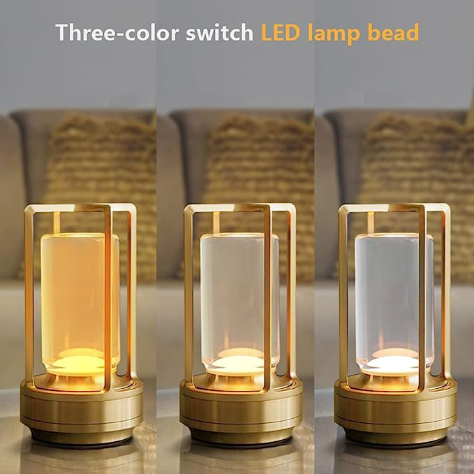 Lampu Meja Hias Touch LED USB Rechargeable Tri Color 2000mAh - TD005 - Golden