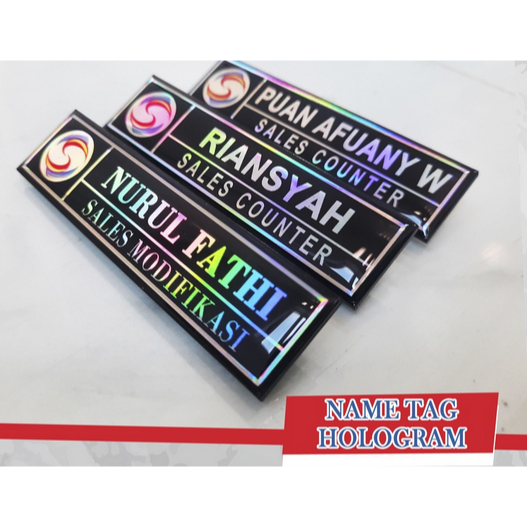 MURAH Nametag nama dada hologram / Papan Nama Akrilik Peniti dan Magnet nametag nama dada pelangi / nametag nama dada rainbow