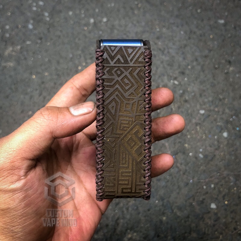 Coklat Tua Leather sleeve / Case Basic Centaurus M200 Model Lubang Full Engraving Aztec