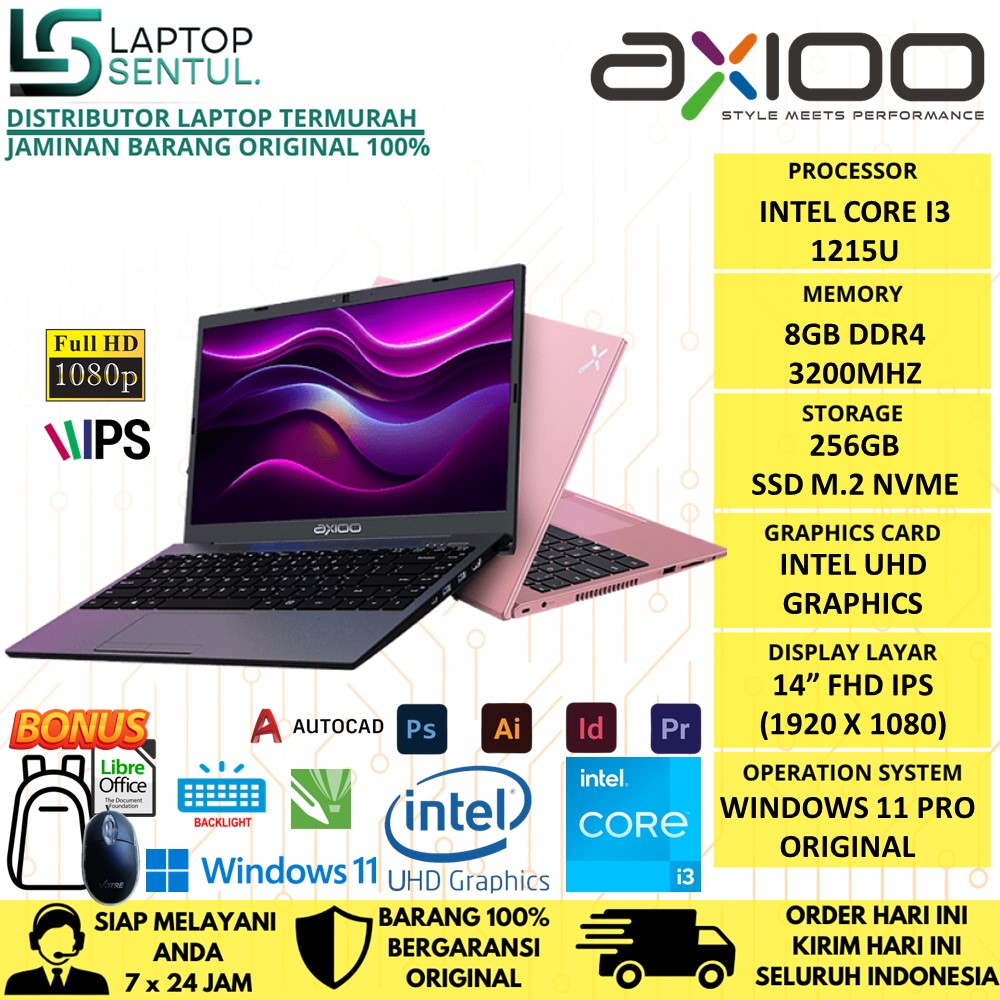 Laptop Axioo Mybook z6 Metal Intel i3 1215U 16GB 256GB SSD FHD IPS Windows 11 Libre Office Original