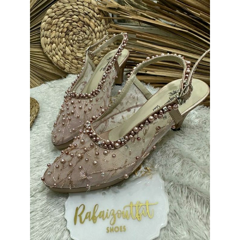 Sepatu wedding pesta Cantik Ismi rosegold 7 cm runcing