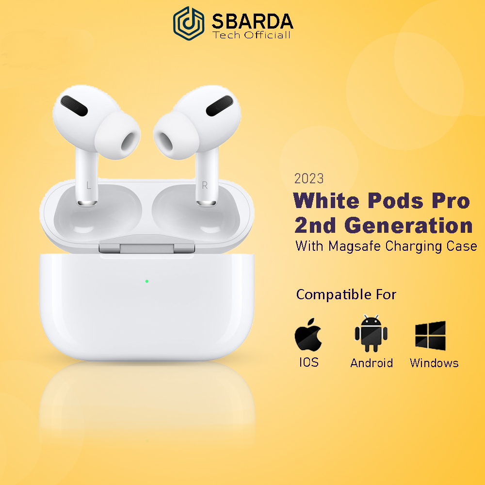 NEW 2023 - White Pods Pro 3 / 2nd Generasi With Magsafe Wirelles Charging Case Active Noise Cancellation Surround Full Bass IMEI &amp; Serial Number By Sbarda official