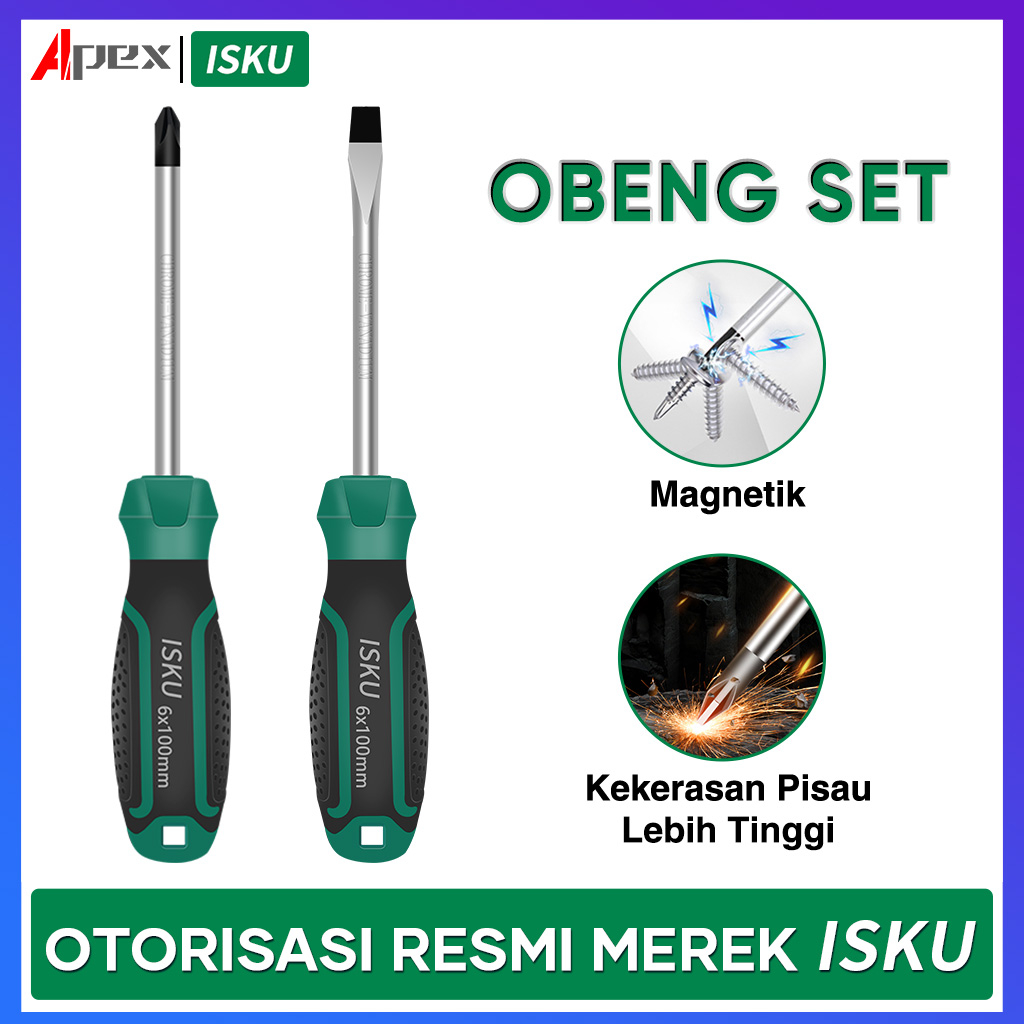 ISKU obeng set komplit serbaguna/obeng hp full set 2pcs tip magnetik chrome vanadium obeng super kuat