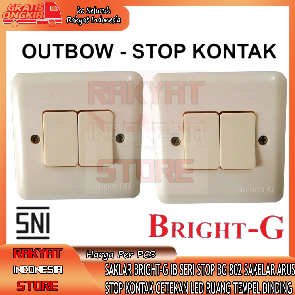 Switch Socket Saklar Bright-G Ib Seri Bg 802persegi Sakelar Tunggal Outbow Socket Tempel Dinding Cet
