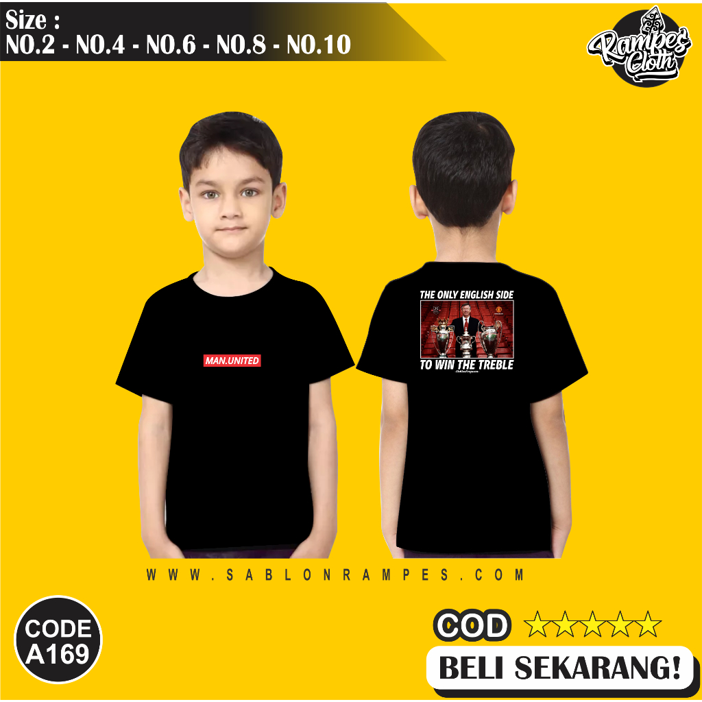 Kaos Distro Anak TREBLE WINNER MANCHESTER UNITED Combett 30s A169