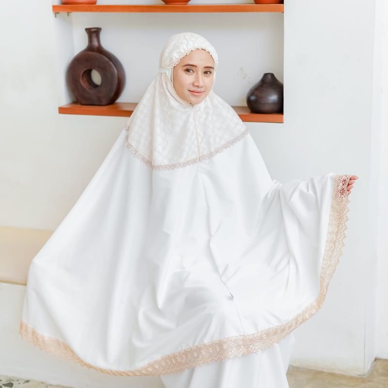 Mukena Resleting 2in1 MALIKA Renda Brukat Mewah