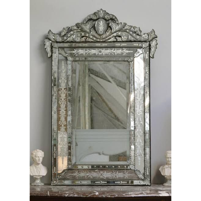 ANTIK MIRROR - Cermin antik oval bermahkota hiasan dinding ukiran kaca venetian SJFL08015