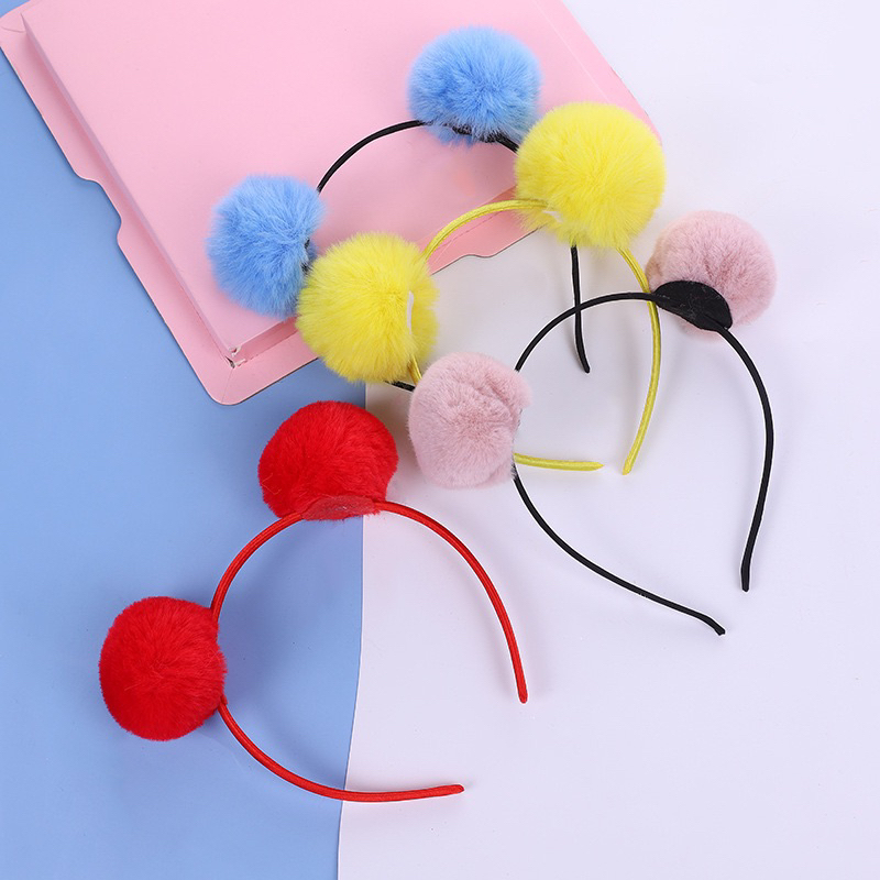 BANDO BOLA BULU BULU KOREA WANITA DEWASA ANAK PEREMPUAN LUCU BANDANA FASHION AKSESORIS RAMBUT IMPORT