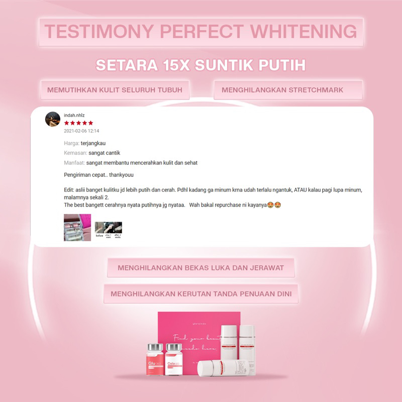 Glutaindo Perfect Whitening Expert - Suplemen Whitening + Lotion Extra Whitening Bpom