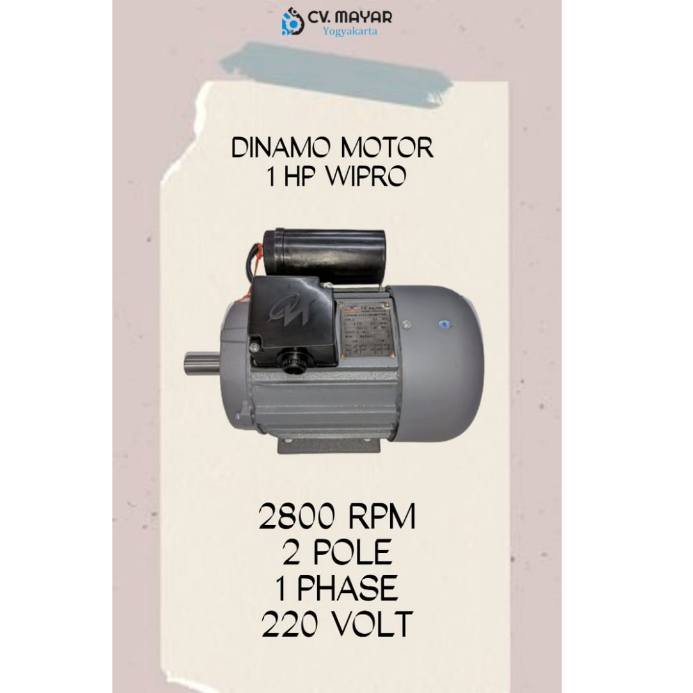 Dinamo motor 1 hp 2 pole 1 phase wipro