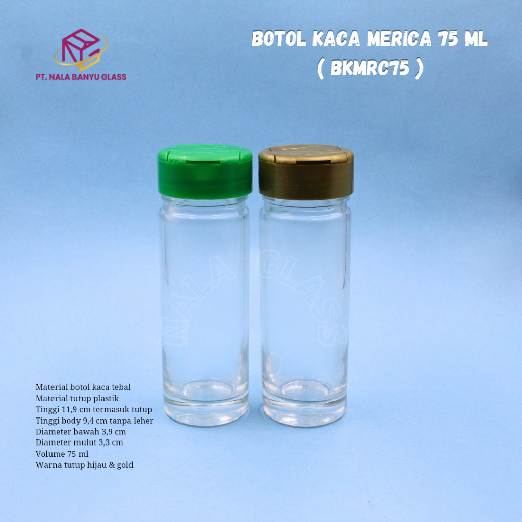 BKMRC75 tempat bumbu dapur / mini jar kaca 75ml / spice jar garam lada - gold