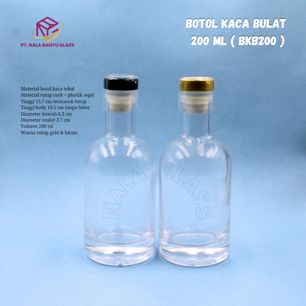 BKB200 botol kaca 200ml liquor bottle tutup cork / botol kaca bening 200ml