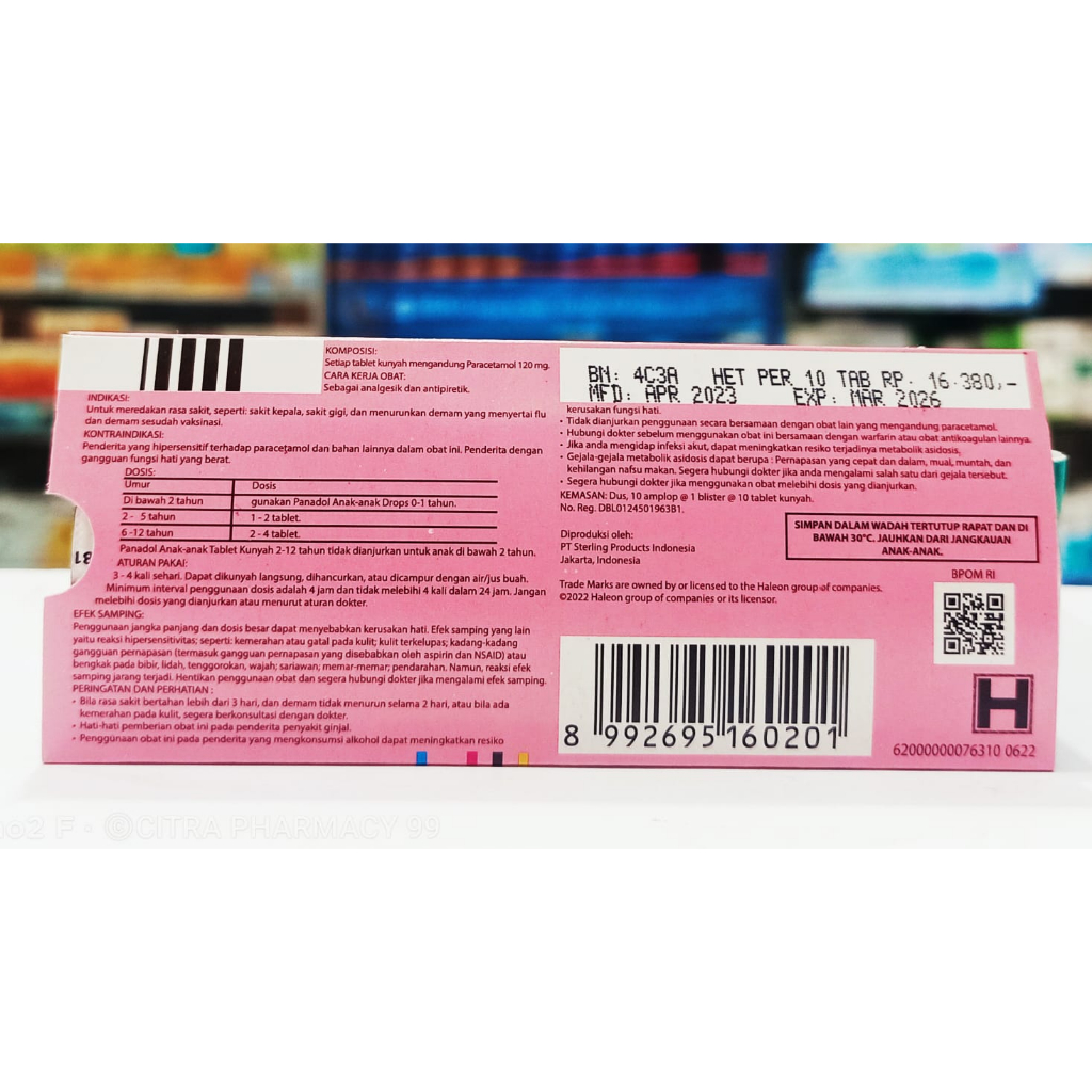 𝐏𝐚𝐧𝐚𝐝𝐨𝐥 𝐀𝐧𝐚𝐤 1 Strip Isi 10 Tablet Kunyah - Obat Demam Anak 2-12 Tahun