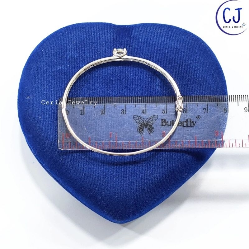 Gelang Perak Asli Silver 925 Lapis Emas Putih Model Bangle Cartir Permata - Gelang Perak Wanita