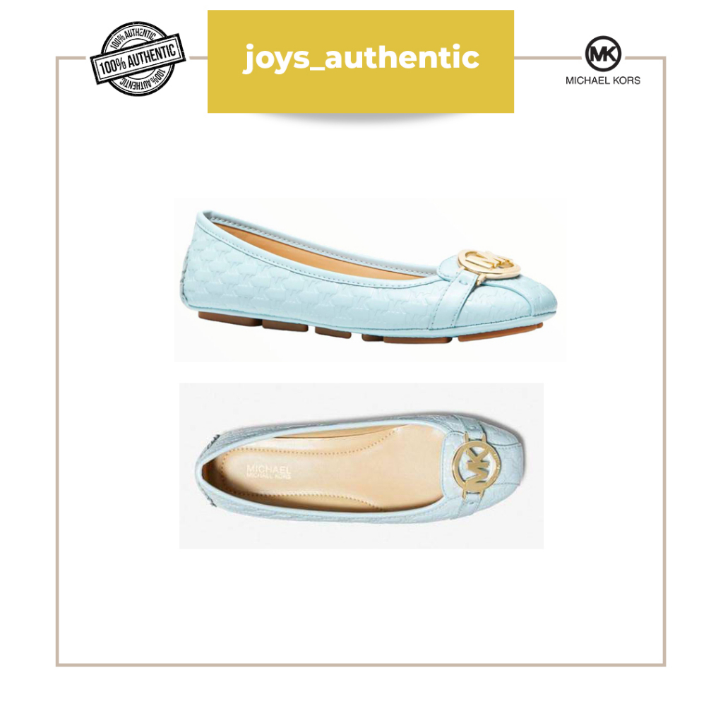 Sepatu Wanita Michael Kors Fulton Embossed Monogram Vista Biru Blue Woman Shoes Authentic Original