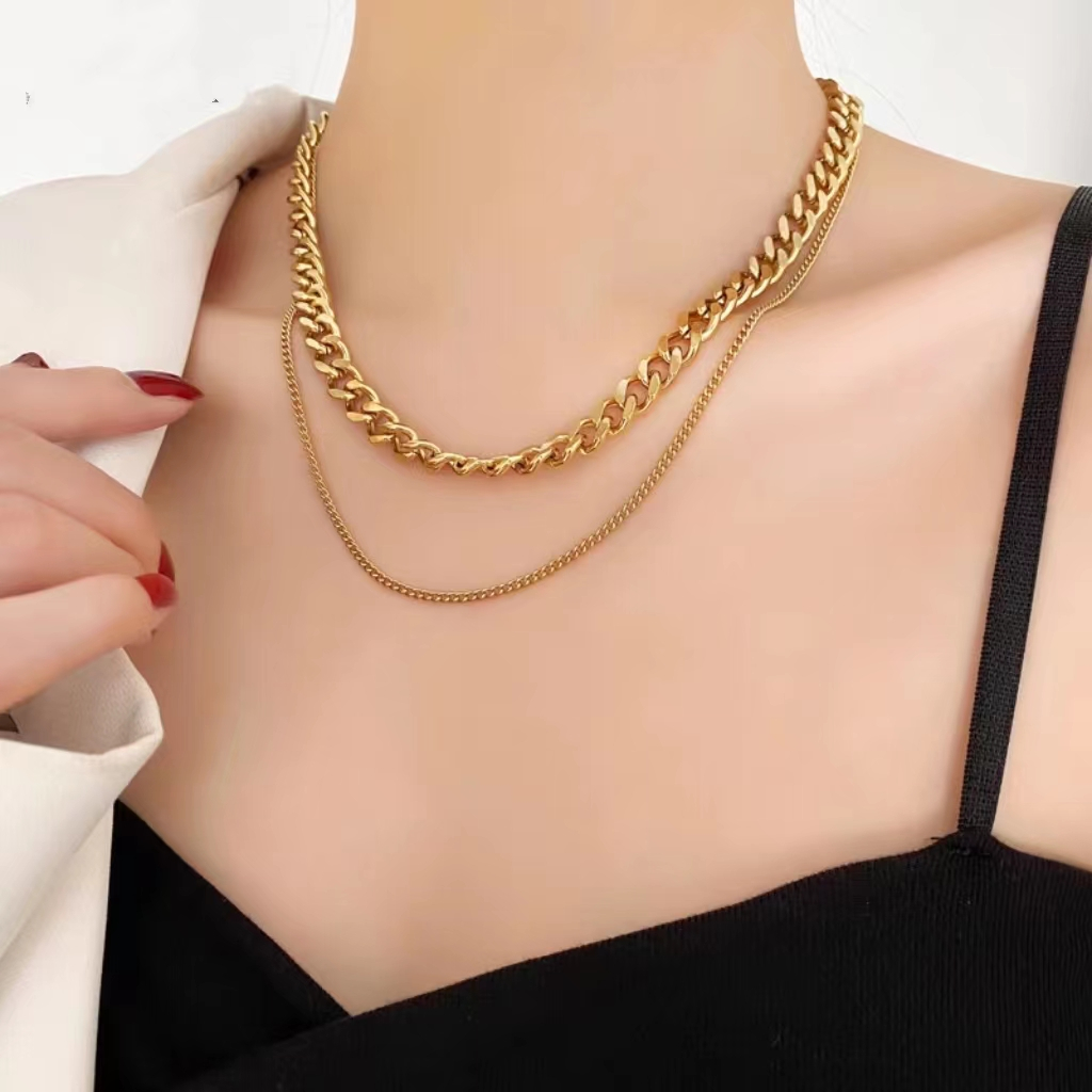 Kalung Rantai Multi-lapis Eropa Dan Amerika, Rantai Klavikula / Kalung Rantai Gaya Hip Hop Retro