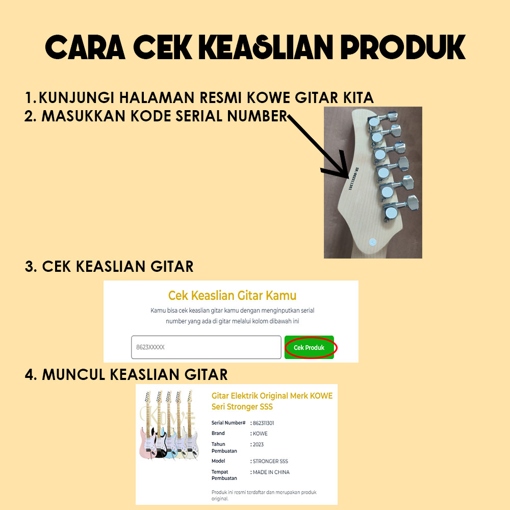 Gitar Elektrik Merk Kowe Original Seri Stronger model Strato Bonus Lengkap dan ada Serial Number