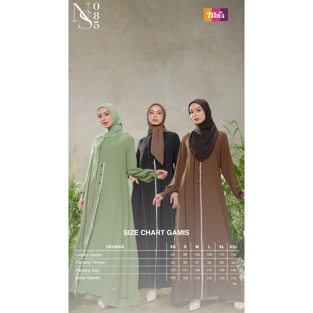 Nibras NS 85 Gamis Sage Green Bahan Caera Dress Fashion Muslimah Simple Kekinian by Nibras Bisa COD