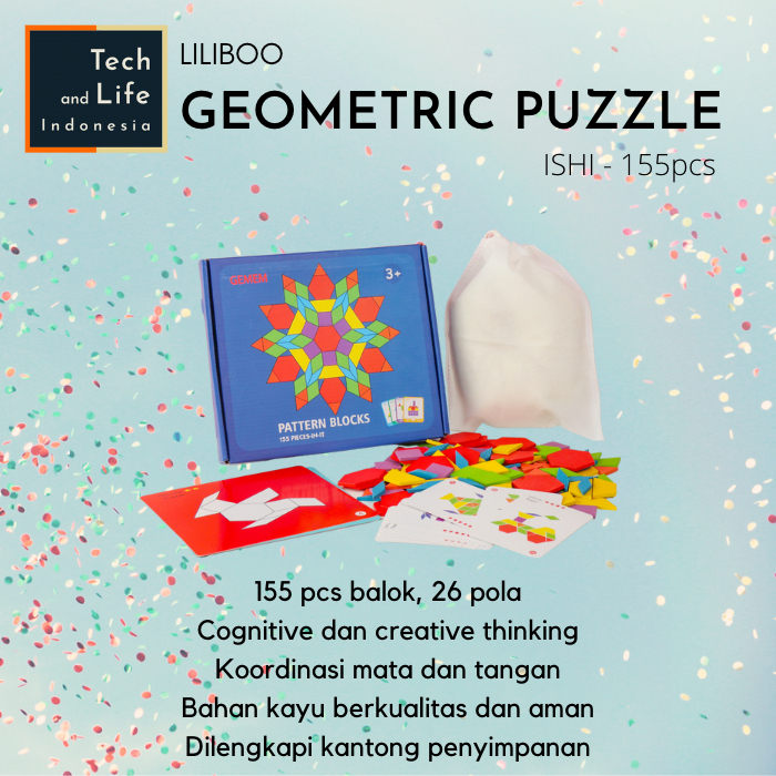 Mainan Edukasi Anak Montessori Kayu Liliboo Ishi Geometric Puzzle Hard/Advanced  Fitur * Melatih cognitive dan creative thinking untuk menyusun puzzle sesuai dengan pola yang diberikan * Meningkatkan koordinasi mata dan tangan * Mengenali aneka pola dan b