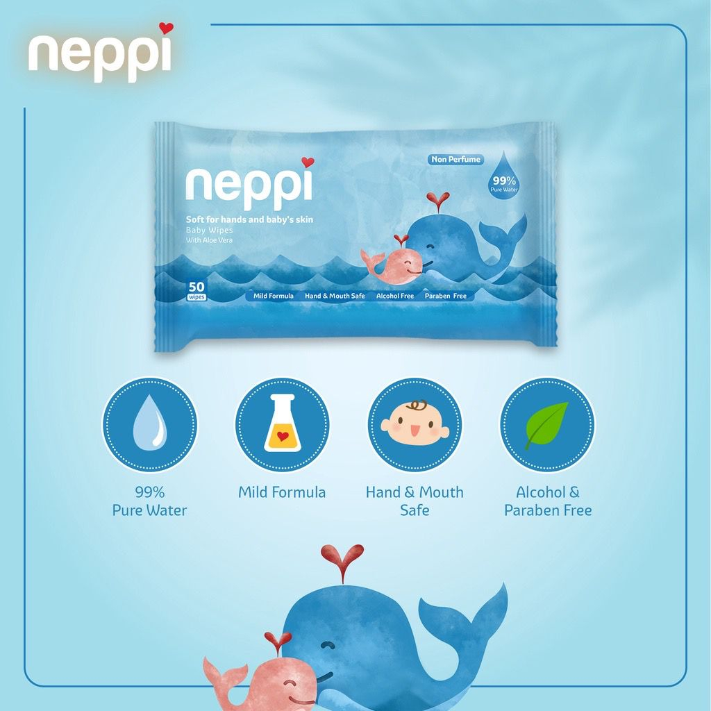 NEPPI baby wipes isi 50 ( BUY 1 GET 1 FREE) / TISSUE BASAH / TISSUE BAYI / paket bundle tisu / tisu bayi parfum / tisu bayi non parfum / non alkohol / murah/ sensitive skin