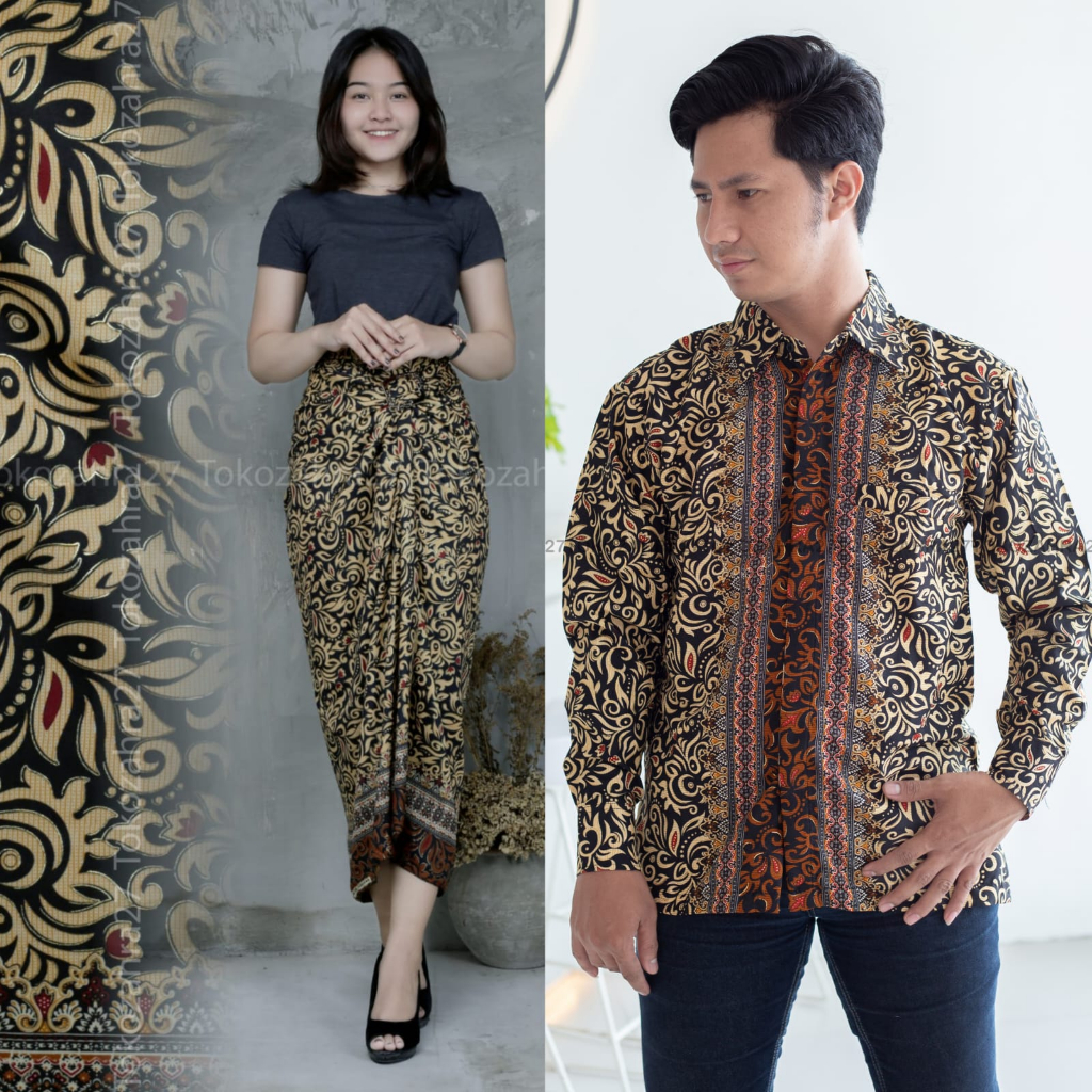 Couple Kemeja Batik Rok Lilit batik Lengan Panjang MOTIF CACING