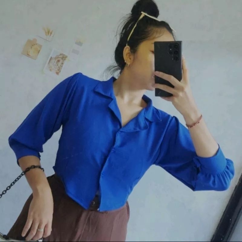 Tam Store Cloth Atasan Wanita Kemeja Puff Chia Blouse Kemeja Crop Top Crinkle