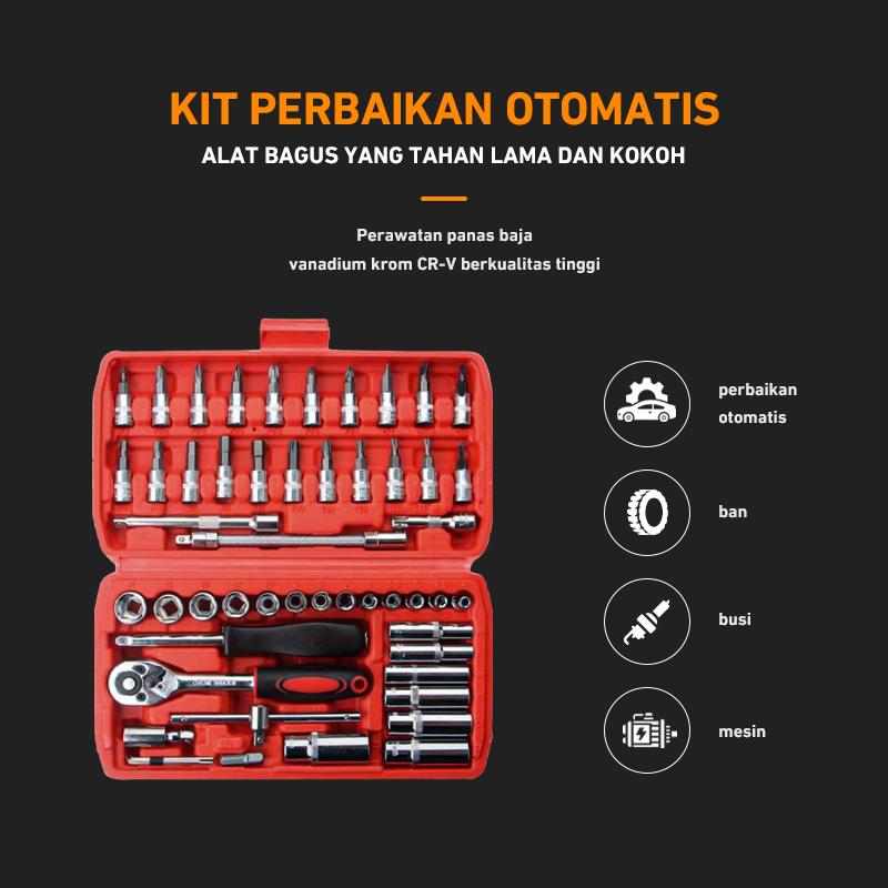 bonkyo Kunci SOK 46 PC Set Socket (1/4 &quot;)  Full Lengkap Socket Tool Kit Pas Ring L Motor Mobil