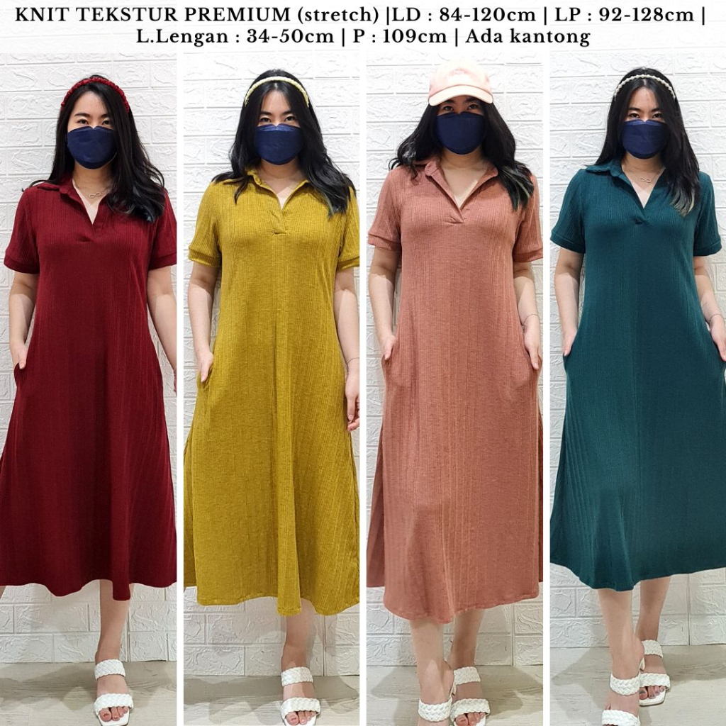 4336 meredith knit midi dress kerah flare dress natal knit rib dress bumil friendly oversize bigsize